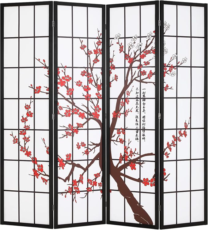 FDW Room Divider 6Ft Folding Privacy Divider 4 Panel Oriental Shoji Screen Wall by FDW