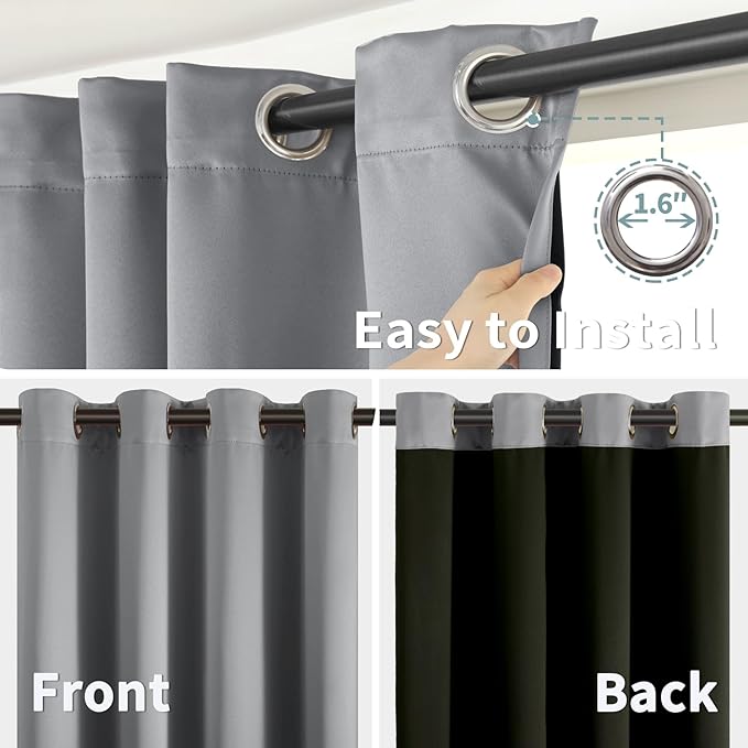 BGment Short 100% Blackout Curtains for Bedroom, Thermal Insulated Energy Efficiency Noise Reducing Grommet Curtains 45 Inch Length with Liner for Small Window 2 Panels Each 42 Inch Wide,Dove Grey
