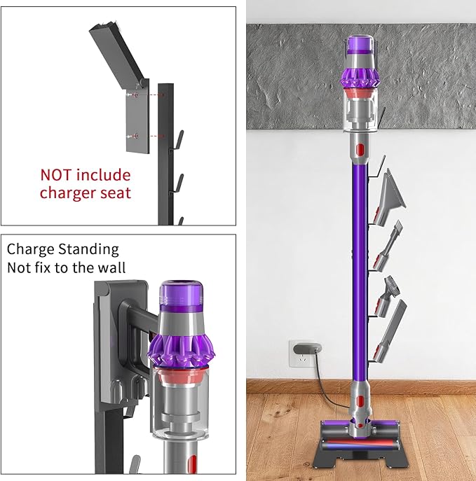 XIGOO Storage-Stand-Docking-Station-Holder Compatible with V15 V10 V8 V7 V6 Cordless Vacuum Cleaners & Accessories, Stable Metal Bracket Organizer Rack, Brushed Black