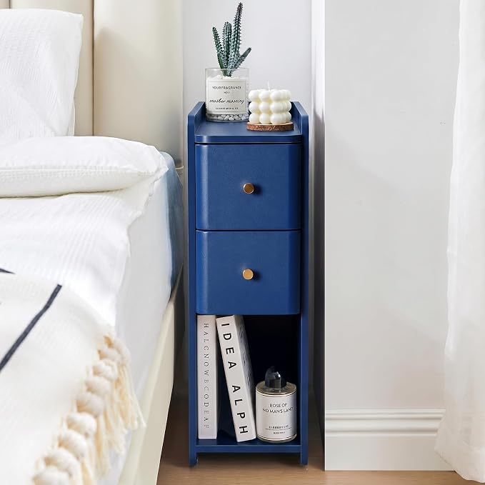 Narrow Nightstand Set of 2, Wooden Small 2 Drawer Nightstand, Slim Side End - Image 8