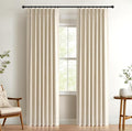 Pinch Pleated Full Blackout Faux Linen Curtains 102 Inches Long | Cream by 100BlackoutShield