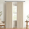 Pinch Pleated Full Blackout Faux Linen Curtains 96 inch 2 Panel Set | Cream by 100BlackoutShield