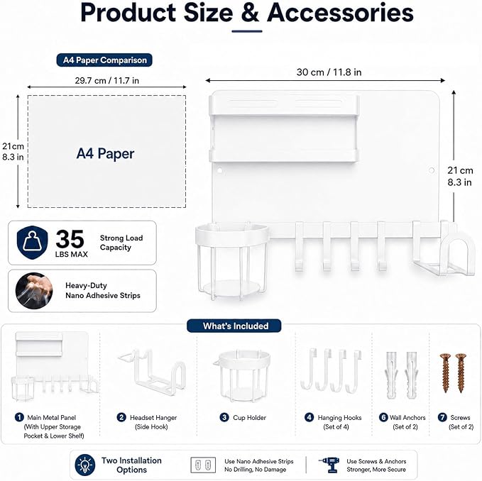 Metal Bedside Wall Shelf, 【No Drill】 Wall Organizer - Image 2