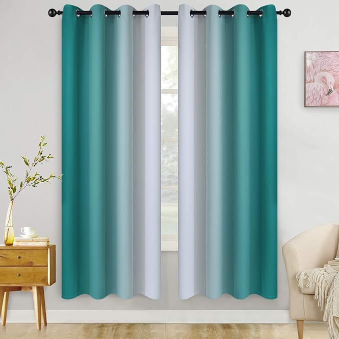 COSVIYA Grommet Ombre Teal Room Darkening Curtains 72 inch Long by COSVIYA