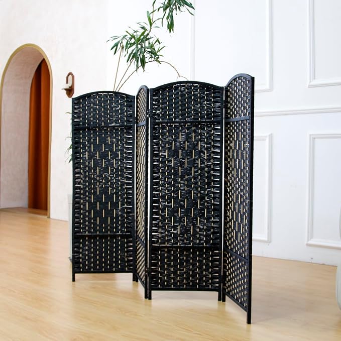 4-Panel Short Room Divider, 3.9 ft Freestanding Partition Wall, Natural Black - Image 2