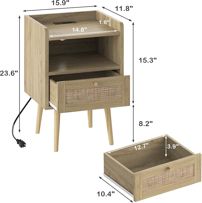 MECHYIN Night Stand Set 2, Nightstands Set of 2 - Image 3