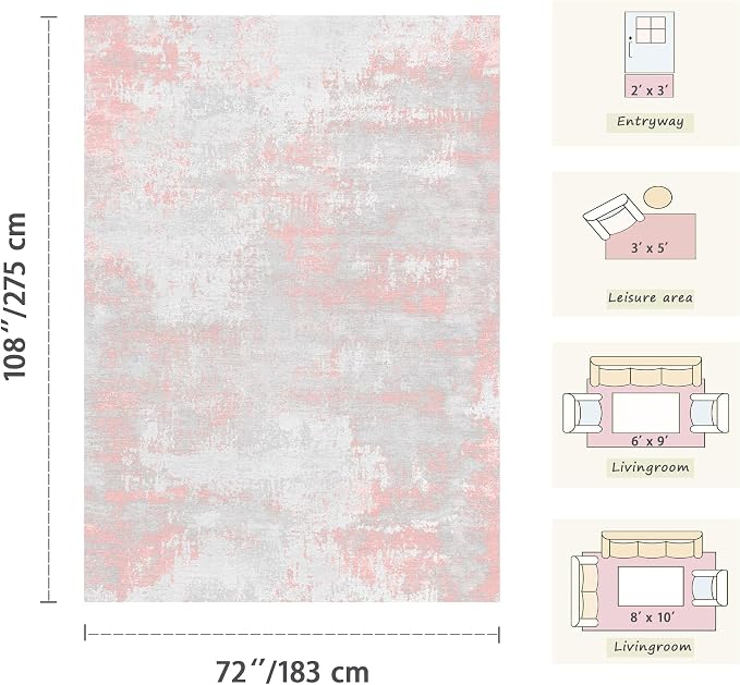 Latte&Fog 6x9 Area Rugs for Living Room Modern Abstract Washable Pink Rugs | - Image 2