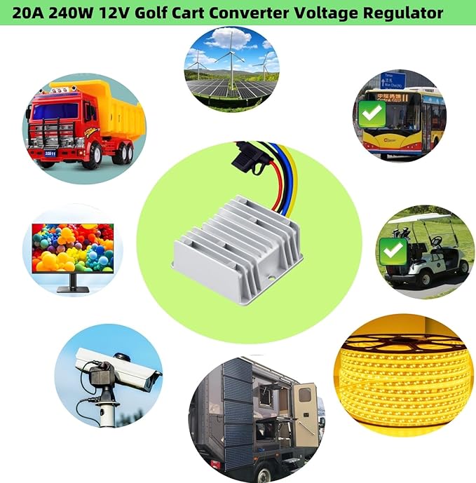 DC-DC 20A 240W Power Converters 48V 36V Step Down to 12V Converter Golf Cart Voltage Reducer Regulator Waterproof Transformer with Fuse