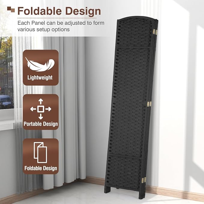 Room Divider 4 Panel 5.6 FT Tall Privacy Screen Waterproof Wood Frame Partition - Image 4