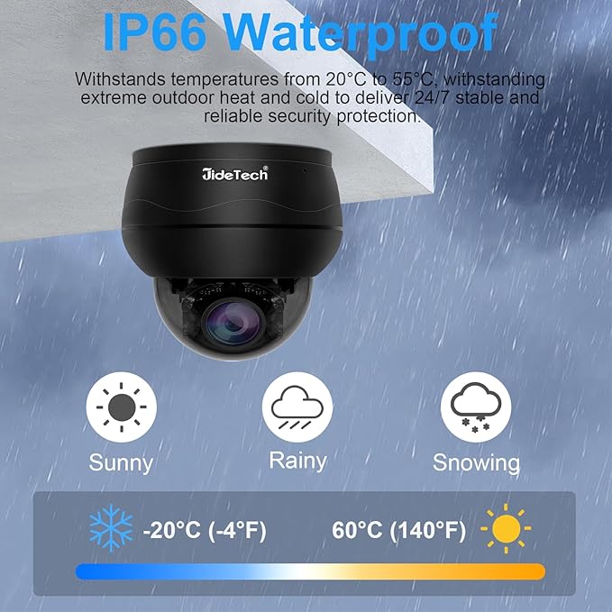 JideTech 10X Hybrid Zoom 4K 8MP Outdoor PTZ IP PoE Dome Camera Indoor, Auto Tracking, Human/Vehicle Detection,Pan Tilt Security Camera with 65ft IR Night Vision, 24/7 Recording, IP66, for Onvif NVR