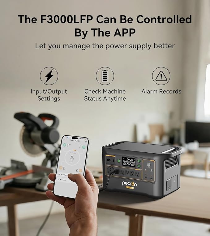 Pecron Portable Power Station F3000LFP with Cart Kit, 3072Wh Solar Camping Generator, 3600W Solar Generator for RV, Home Use, CPAP