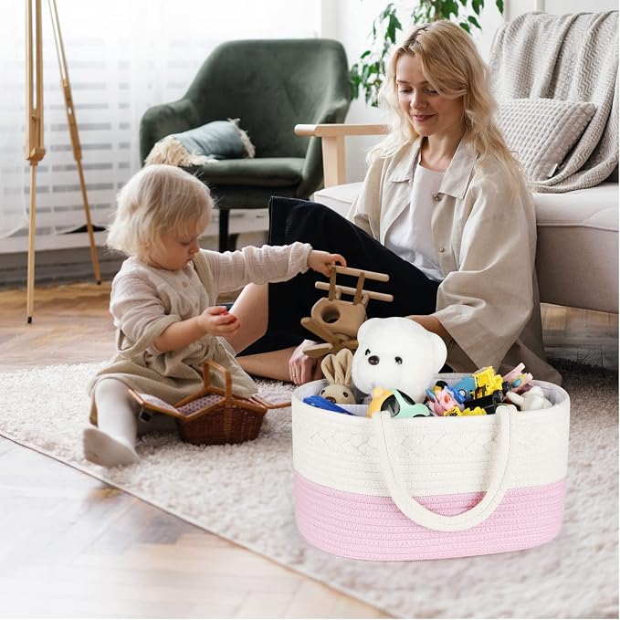 ABenkle Diaper Caddy Organizer, Rope Woven Storage Baske, Nursery Storage Basket - Image 7