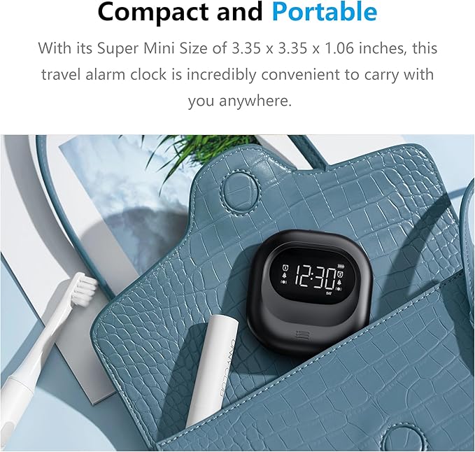 Mesqool Vibrating Alarm Clock for Heavy Sleepers, Battery Operated Rechargeable Bed Shaker Under Pillow, Weekday/Weekend Dual Alarms, Wireless, Cordless, Travel Digital Clock for Hearing-impaired
