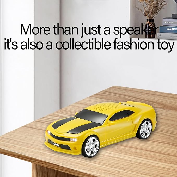 WSTER Sports Car Model Bluetooth Speaker with Stereo Sound, TWS Pairing, LED Party Lights, USB/TF Playback, Movable Wheels, Unique Retro Car Gifts (Yellow)