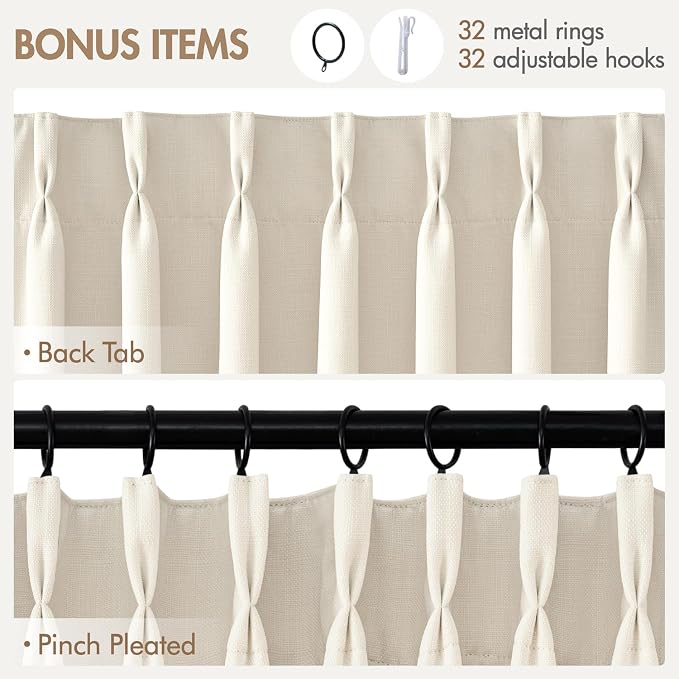 MIULEE Pinch Pleated 100% Blackout Curtains 40"x96" Long Birch 4 Panels Set | - Image 9