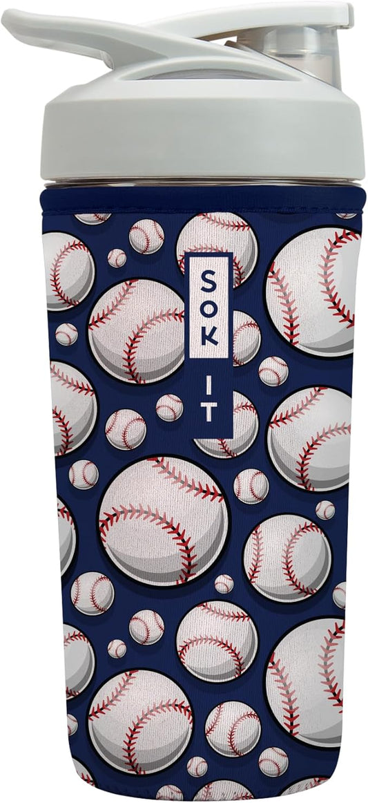 Sok It BotlSok Protein Blender Shaker Bottle Sleeve Insulated Neoprene Cover (Baseball, Fits 28oz Blender)