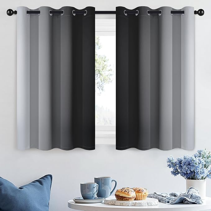 SimpleHome Ombre Curtains Black to Grey White - Image 2