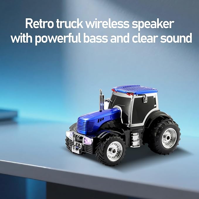 Tractor Head Bluetooth Speaker – unique Bluetooth car speaker with HD stereo, TWS pairing, LED party lights, portable wireless outdoor speaker, car model decoration, and a great gift for men(Blue)