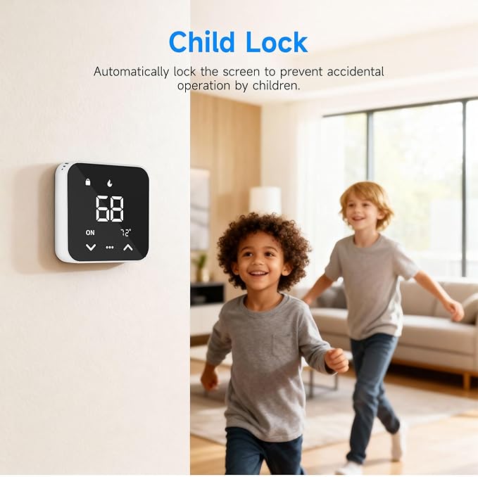 Smart Thermostat for House, WiFi Thermostat Compatible with Alexa and Google Assistant,7day x 8period Programmable Control Tuya/Smart Life, Energy Saving, C-Wire Require (Black)
