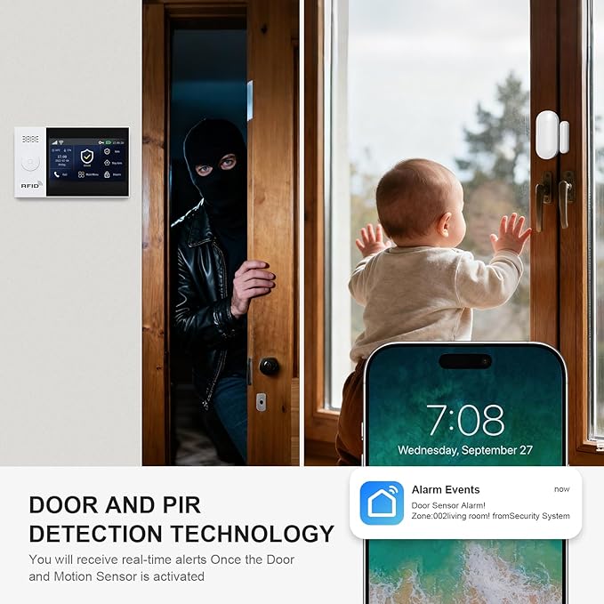 PGST Home Security Systems,Wireless Alarm System with 4G SMS/Tuya App Instant Alerts,Motion Detector,Door Alarm Sensors,Remote for Home,Villa,Apartment,No Monthly Fee (12 PCS)