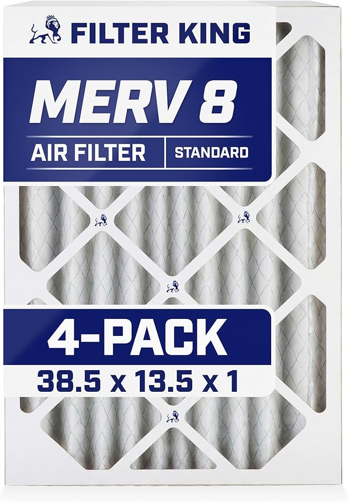 Filter King 38.5x13.5x1 Air Filter | 4-PACK | MERV 8 HVAC Pleated A/C Furnace Filters | MADE IN USA | Actual Size: 38.5 x 13.5 x .75"