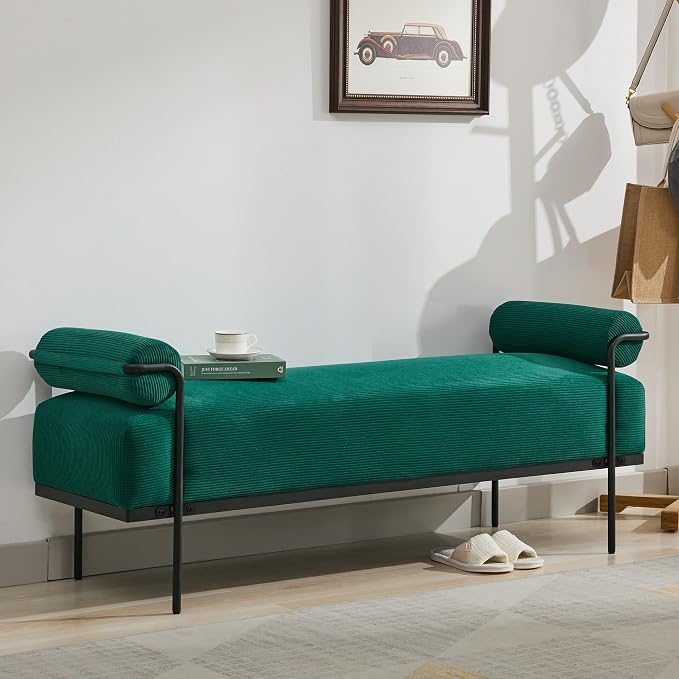 SOFTHION 61.2" End of Bed Bench, Corduroy Upholstered Entryway Bench, Footrest by SofthionDesign