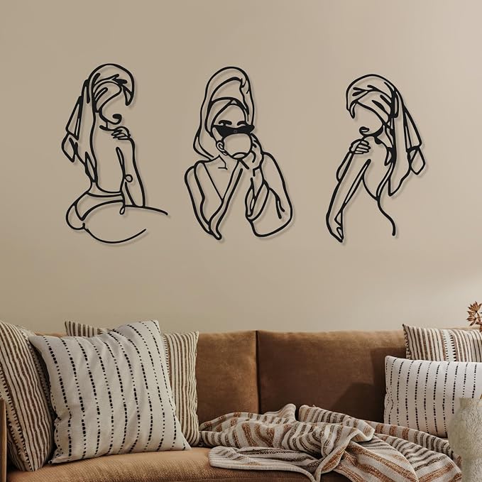 Photect 3 Pcs Metal Wall Art Decor Minimalist Abstract Woman Wall Art Metal by Photect
