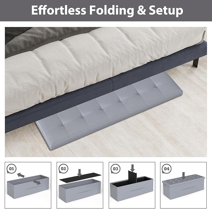 Giantex 43 Inches Folding Storage Ottoman Bench, Upholstered PU Leather Storage - Image 8