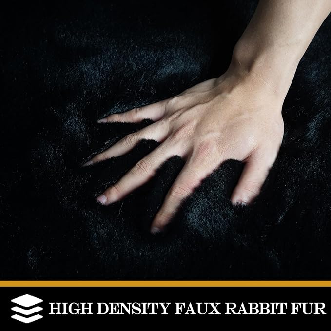 Latepis Black 4x6 Area Rugs Fuzzy Faux Fur Rug Washable Fluffy Shag Rabbit Fur Rugs for Living Room Soft Plush Shaggy Rug for Bedroom Nursery Home Decor