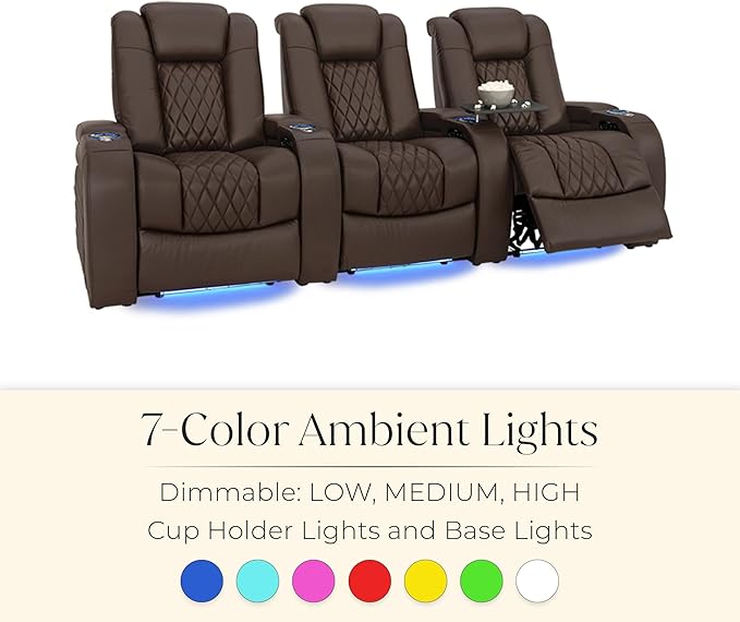 Seatcraft Diamante Zero-Gravity CoolZero Italian Leather Home Theater Seating, Power Headrest, Power Recline, Row of 5 Dual Loveseats, Brown