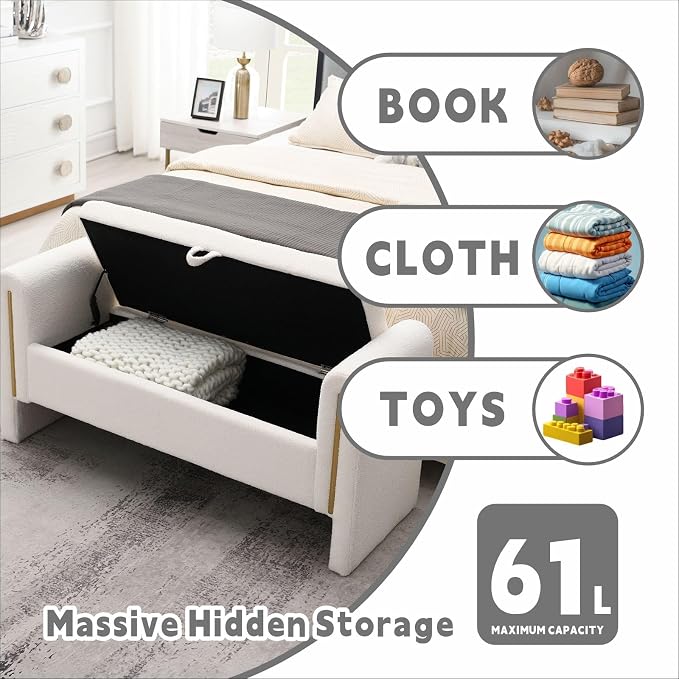 Modern 52" Storage Ottoman Bench, Upholstered End of Bed Storage Bench - Image 5