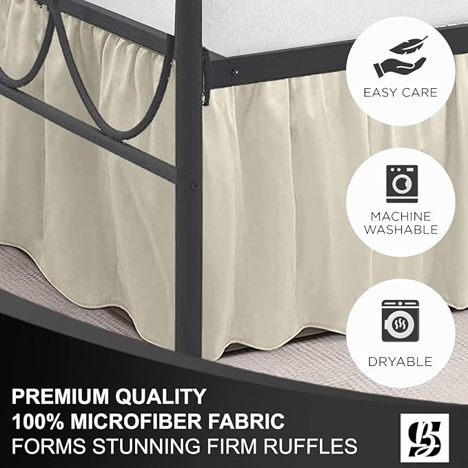 SKY BEDDINGS - Queen Size Ruffled Bed Skirt with Split Corners - 14 Inch Drop Dust Ruffle Bed Skirt with Platform Three Sided Coverage - 100% Microfiber, Ivory