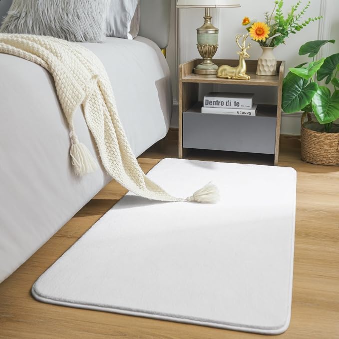 Modern Washable Runner Rugs, 2x3 Feet White Bedroom Runner Rug | Small Area Rugs - Image 2