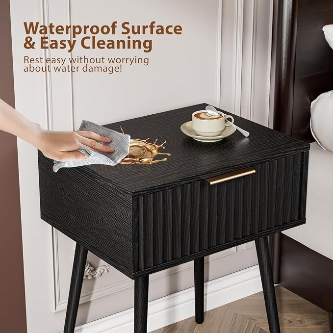 VINGLI Fluted Nightstand with Drawer, Bedside Table, End Tables Bedroom - Image 8