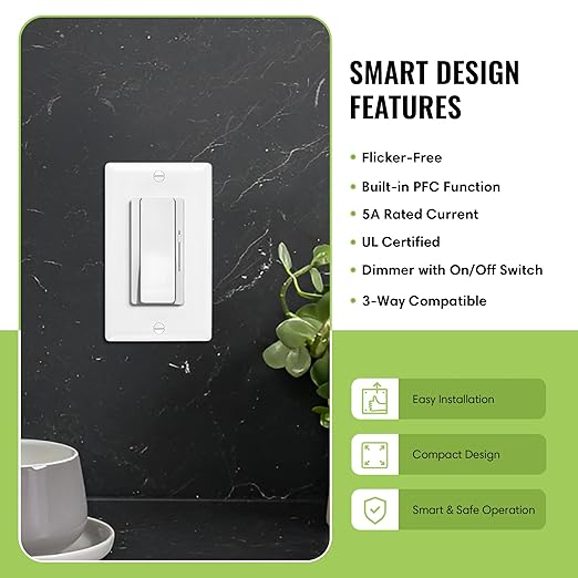 Select LED 96W 24V DC Driver and Dimmer Light Switch, 120VAC Tunable White CCT Decora Dimmer Switches for LED Lights, Preset Dimmer with On/Off 3-Way Switches