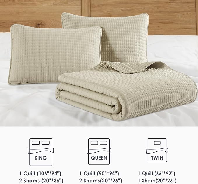 King Size Quilt-Lightweight Bedspreads Beige King Quilt Bedding Set | Soft - Image 7
