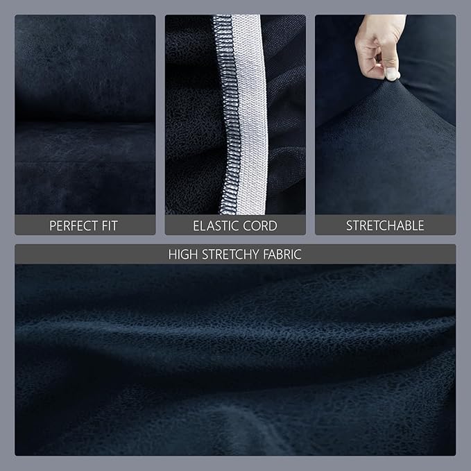 molasofa Leather Like Stretch Futon Slipcover Armless Futon Bed Sofa Cover Furniture Protector with Elastic Bottom, Soft and Washable Futon Cover for Sofa Bed Stay in Place（Larger, Navy Blue）