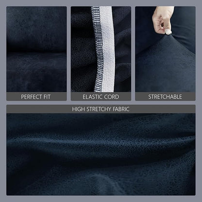 molasofa Leather Like Stretch Futon Slipcover Armless Futon Bed Sofa Cover Furniture Protector with Elastic Bottom, Soft and Washable Futon Cover for Sofa Bed Stay in Place（Larger, Navy Blue）