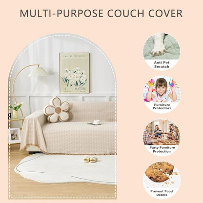 Coffee Couch Cover Blanket Cute Geometrical Jacquard Washable Sofa Cover for Extra Large Furniture for 3 Cushion Sofa L Shaped Sectional Couch Blanket 71"x 134"