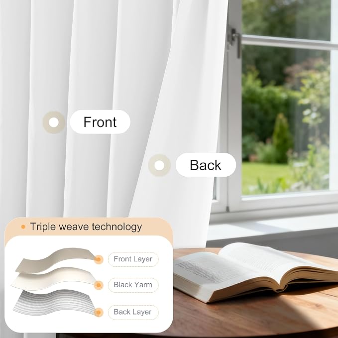 Etherealveil Pure White Pinch Pleated Semi Blackout Curtains 2P 60"x90" | Back - Image 4