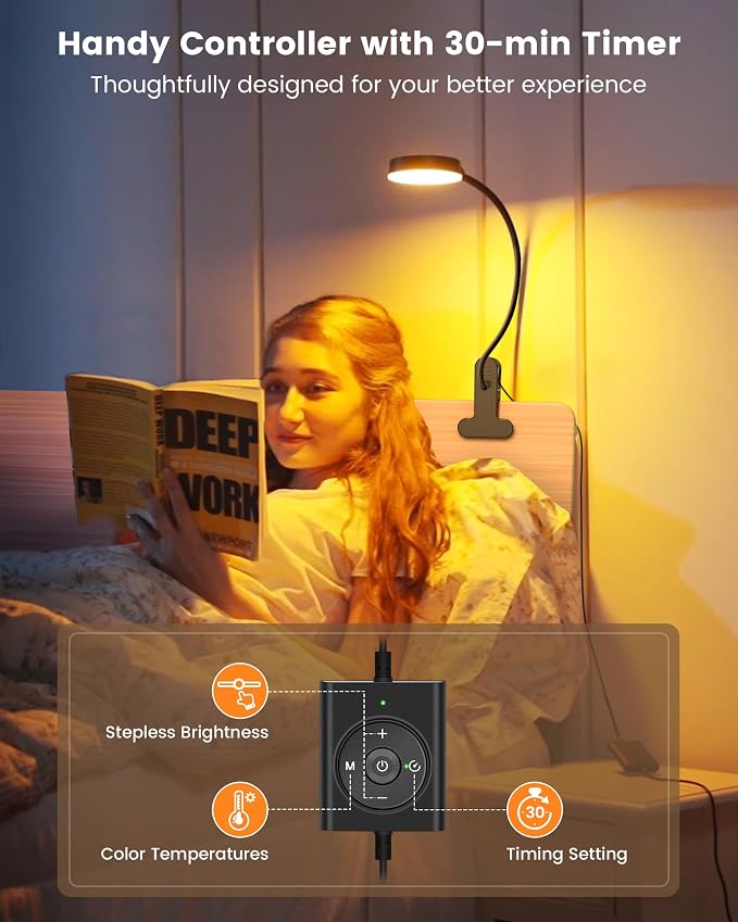 Glocusent 5W Clip on Light, 3 Colors & 5 Brightness Reading Light - Image 5