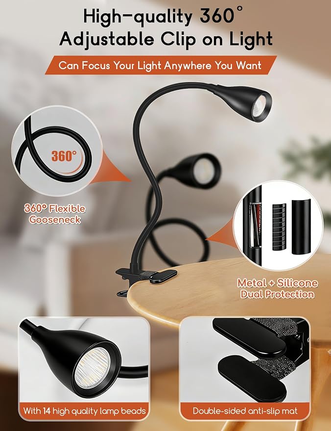 Reading Light for Book in Bed, Clip on Light Reading Lamp - Image 8
