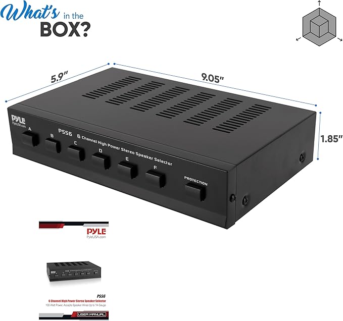 Pyle Home Premium New and Improved 6 Zone Channel Speaker Switch Selector Switch Box Hub Distribution Box for Multi-Channel High Powered Stereo Amplifier A,B,C,D Switches, 6 Pairs Of speakers - PSS6