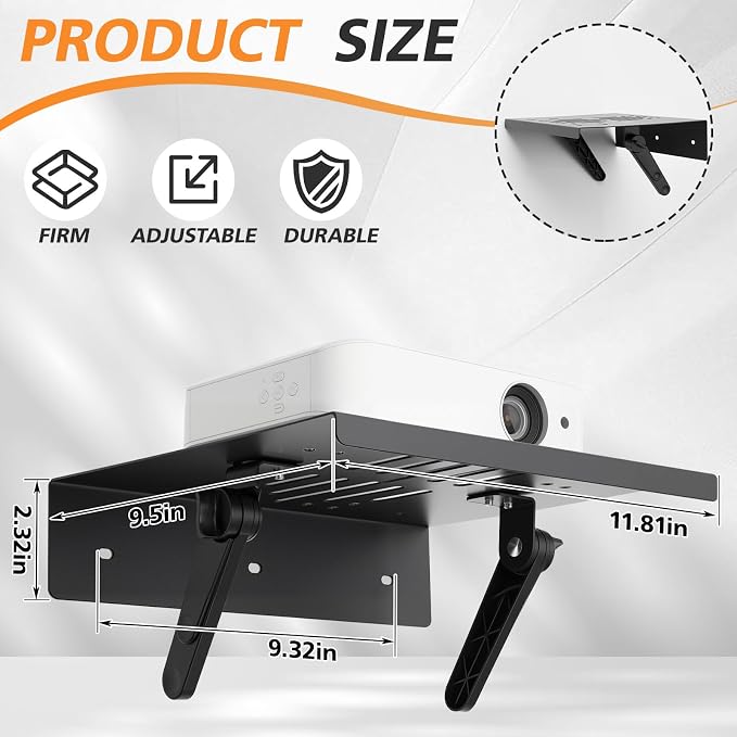 No Drill Metal Projector Shelf for Wall Mounted, 11.8 x 9.5 Inch Adjustable - Image 2