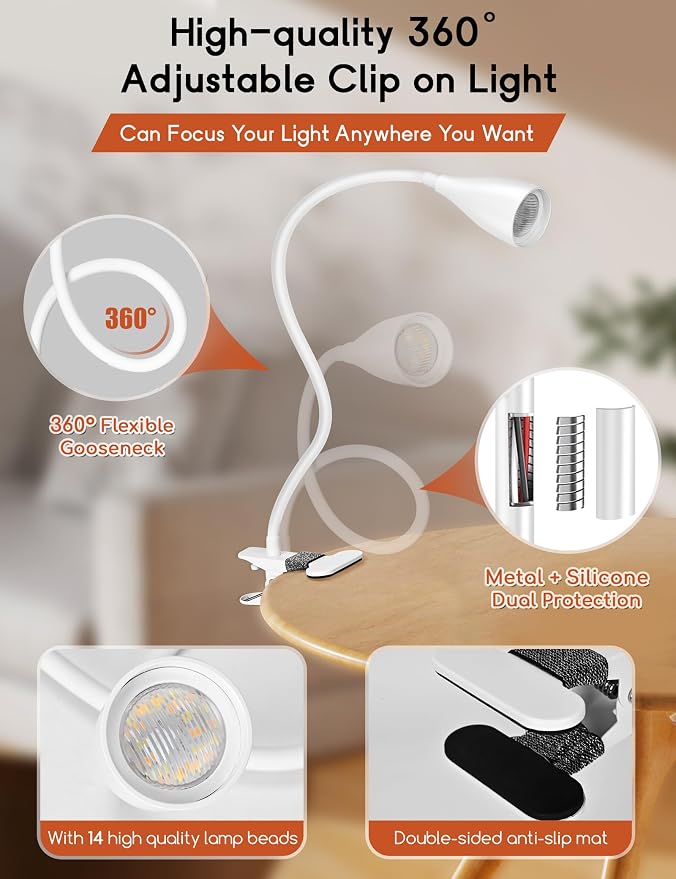 Reading Light for Book in Bed, Clip on Light Reading Lamp - Image 8