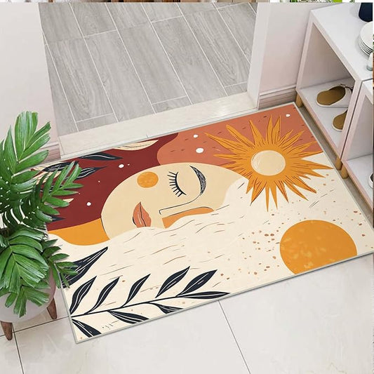 2x3 Sun and Moon Entryway Area Rug Beige Yellow Bathroom Rug Non Slip Machine Washable Low Pile Small Carpet Kitchen Bedroom Door Mat Entrance