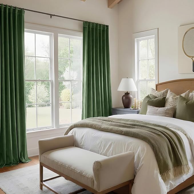 Olive Green Velvet Curtains 90 Inch - Image 6