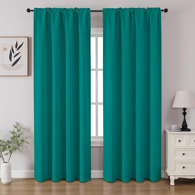 CUCRAF Turquoise Blackout Curtains 84 inch Length 2 Panels Set, Rod Pocket Room by CUCRAF