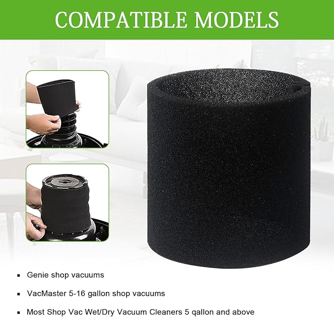 DFD 3 Pcs 90585 Foam Sleeve Filter Replacement Compatiable with Genie Shop Wet Dry Vacuums & for Shop Vac for Vacmaster, VF2001 Foam Replacements Filters for Wet Dry Vacuum Cleaner