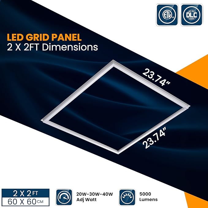 Nothing BUT LEDs 2x2 FT Edge-Lit Frame LED Flat Panel Lights, 5CCT Selectable 3000K‑6500K & 20W/30W/40W, 5000LM, 0‑10V Dimmable, Drop Ceiling Grid Light Fixture, ETL & DLC Listed, 100‑277V – 4 Pack